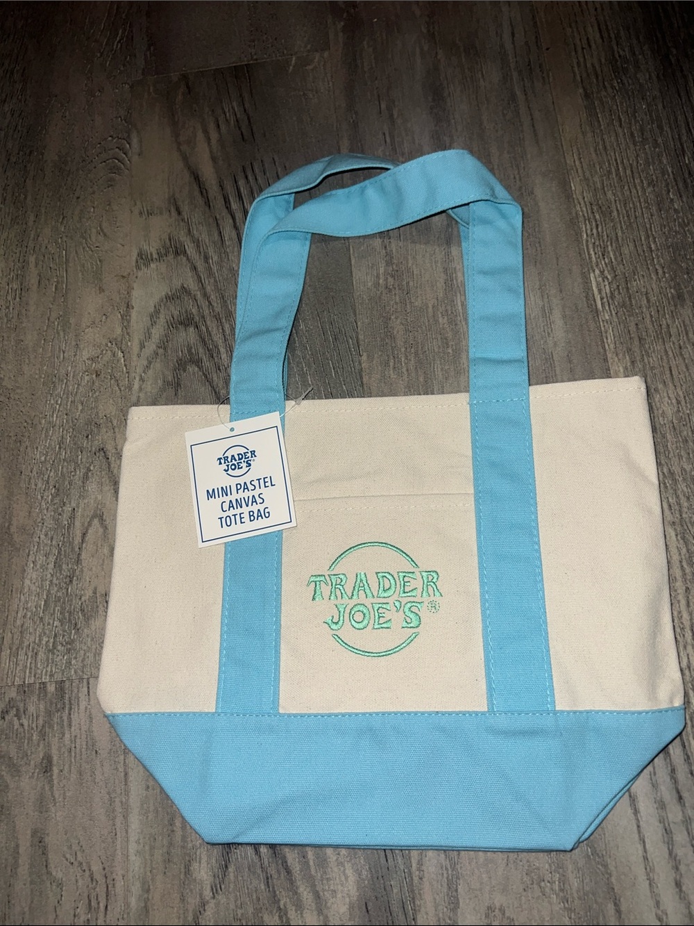Trader Joe's Mini Pastel Canvas Tote Bag - Blue & Cream